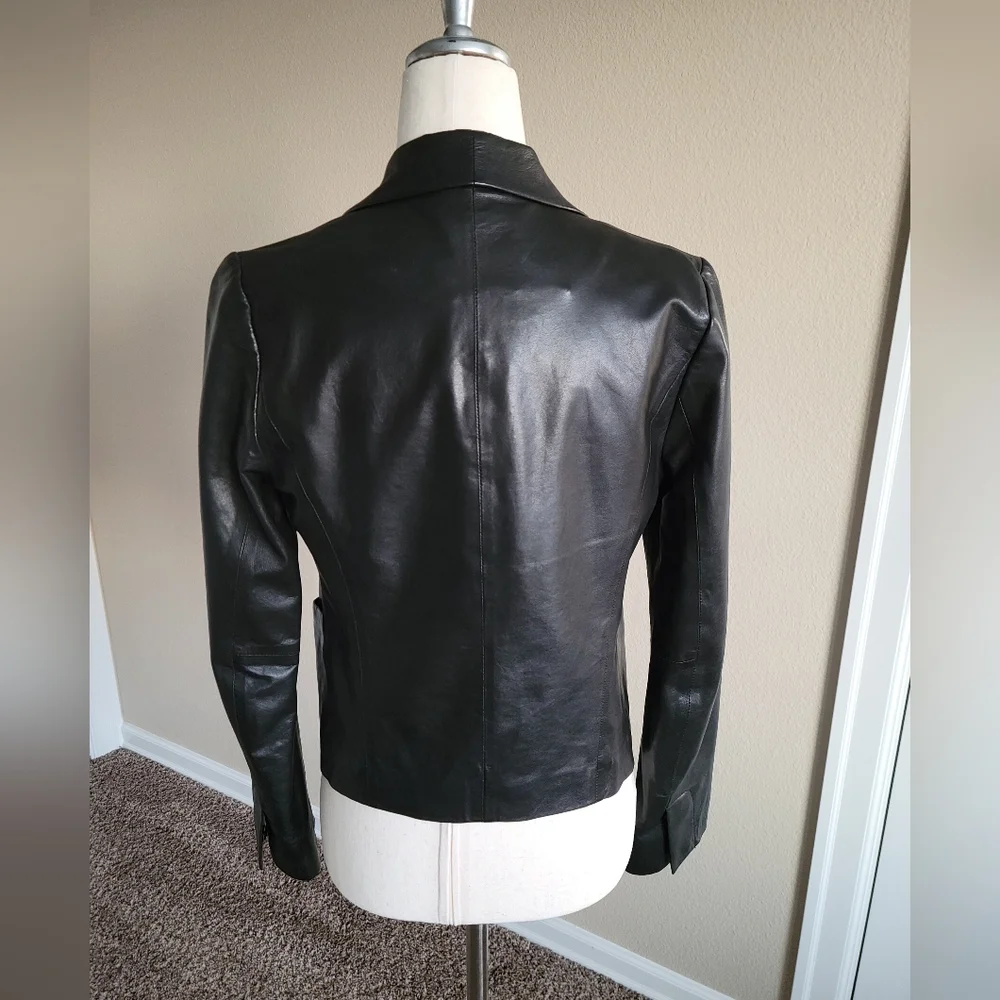 Vince Black Leather Blazer Jacket Size 2 - Picture 4 of 7